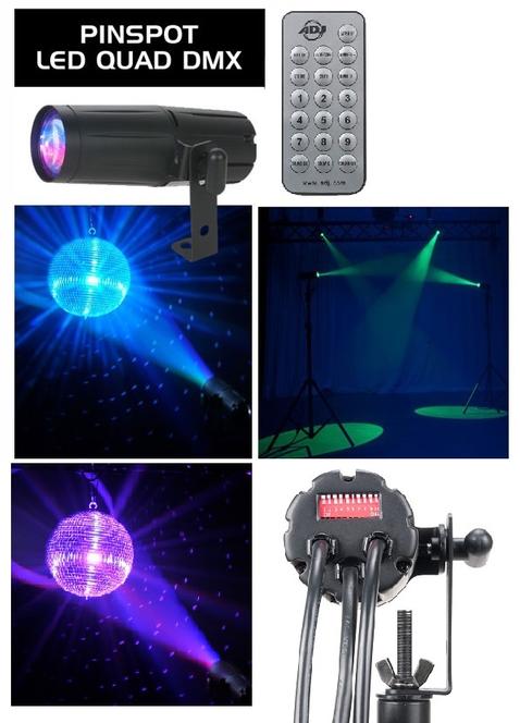 American PINSPOT LED QUAD DMX 8-Watt Quad 4-IN-1) Pinspot w/UC-IR remote!