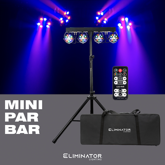 Eliminator Lighting MINI PAR BAR Portable LED Par System with wireless  remote, carry bag